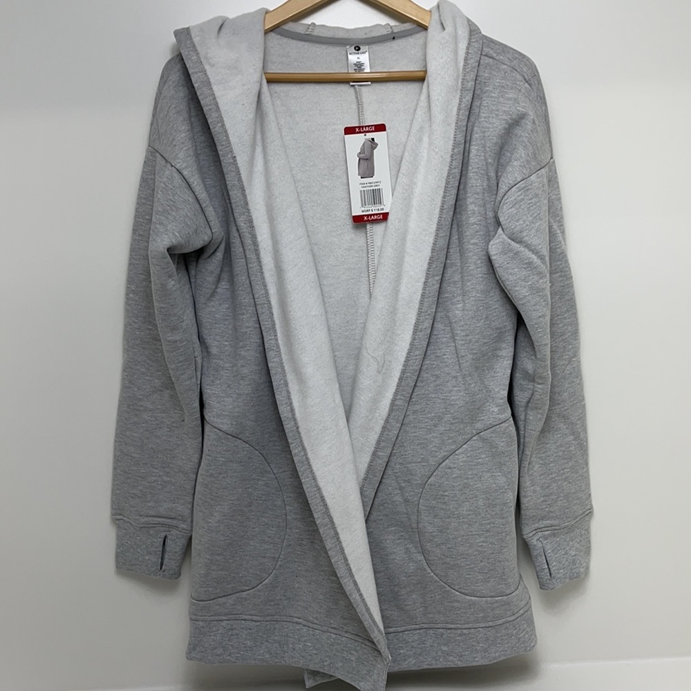 NWT Active Life Heathered gray open front hooded sweatshirt
